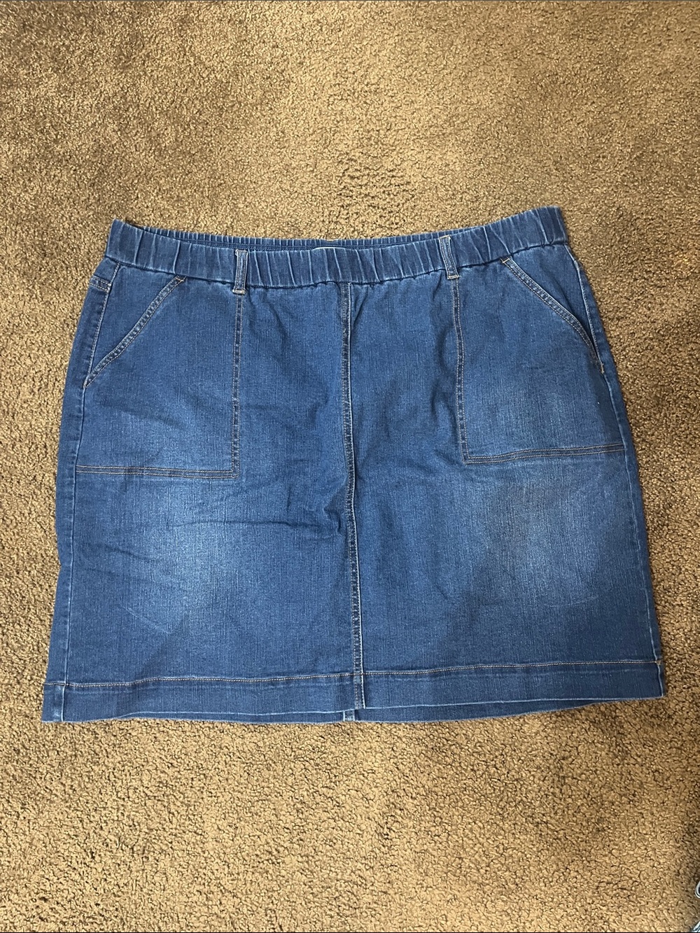 Denim&Co Medium Blue Denim Pocketed Elastic-Waist Mini Skirt